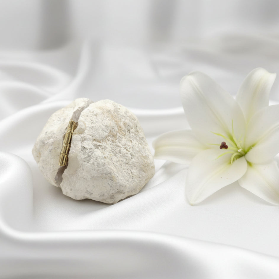 écrin Géode de quartz cristal de roche entière avec charnière