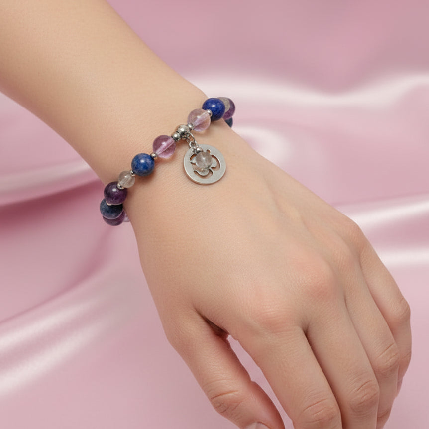 Bracelet éveil de conscience en pierre de Labradorite, fluorite et lapis lazuli, sur mesure