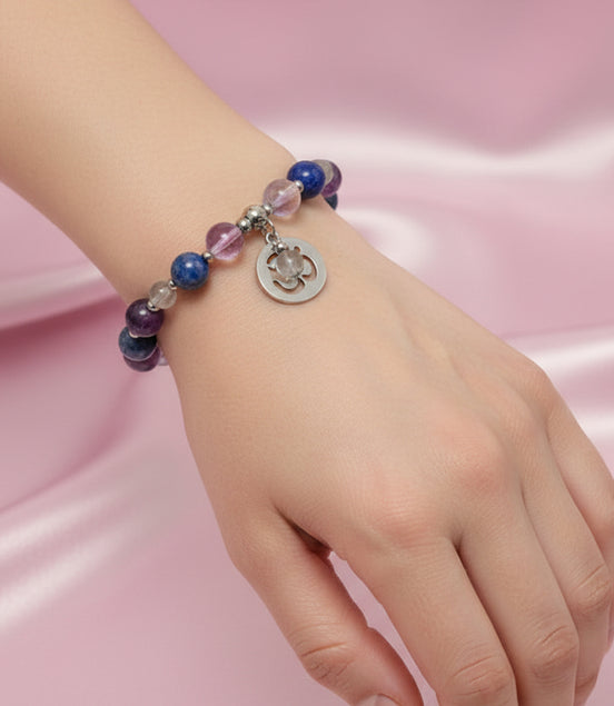 Bracelet éveil de conscience en pierre de Labradorite, fluorite et lapis lazuli, sur mesure