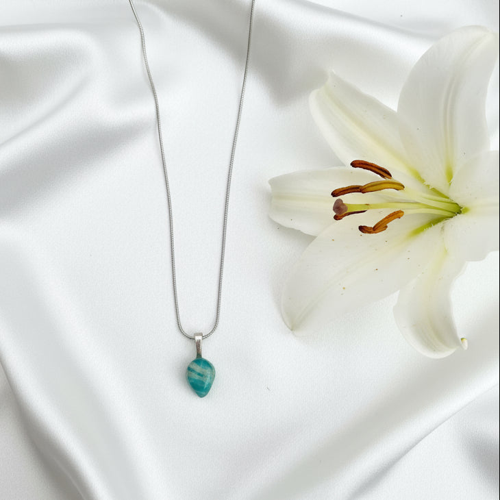 Collier fin Amazonite, argenté, doré au choix