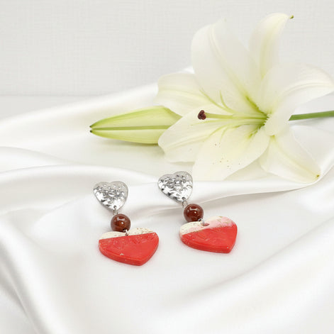 Boucles d'oreilles argenté Valentine et grenat