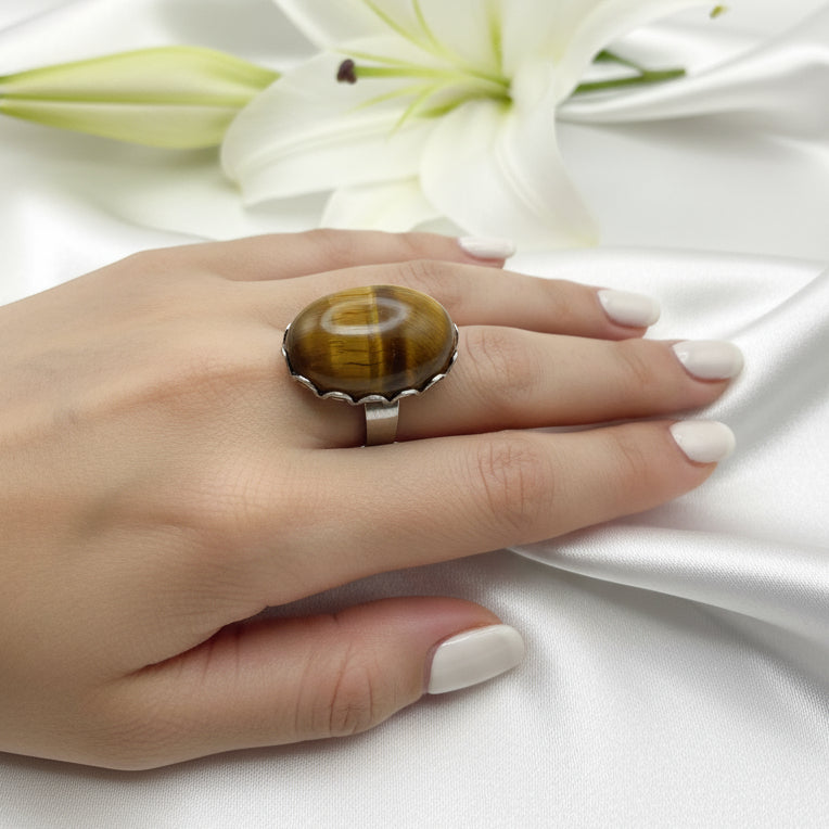 Bague en oeil de tigre ajustable au choix