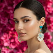 Boucles d’oreilles turquoise doré, amazonite, polymère, fleur