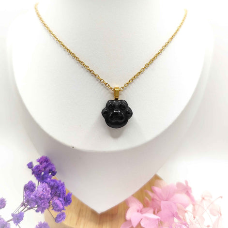 Collier doré en Obsidienne patte de chat