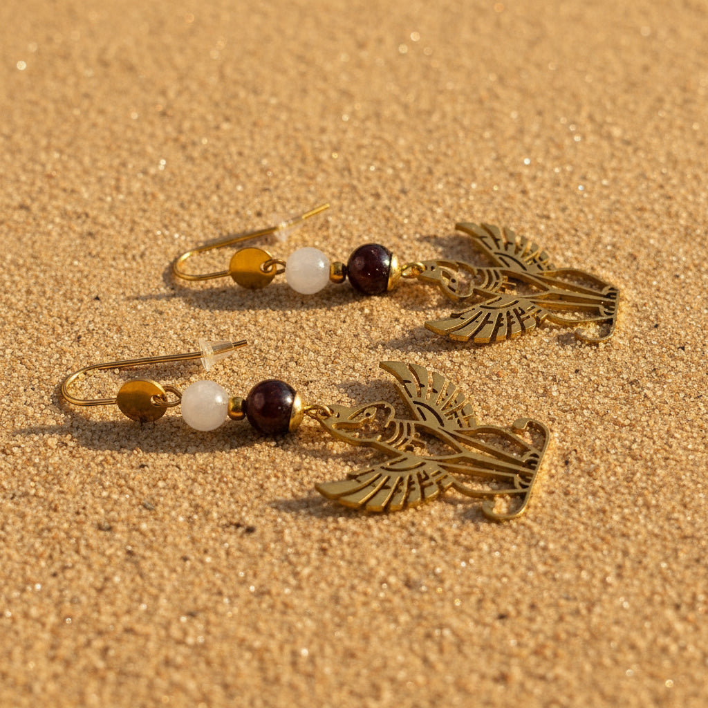 Boucles d'oreilles grenat, pierre de lune
