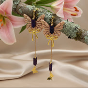 Boucles d'oreilles dorées papillon, hématite et polymère
