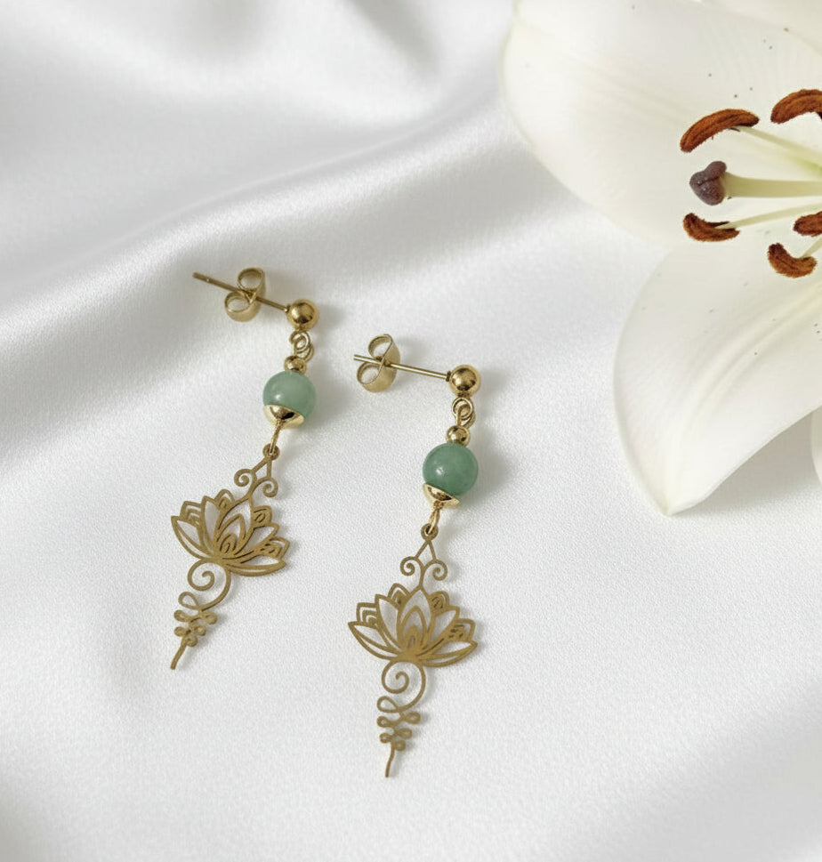 Boucles d'oreilles divines Lotus Unalom, sur mesure, pierre au choix