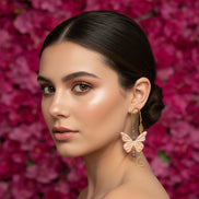 Boucles d'oreilles papillon rose dorées, améthyste & polymère