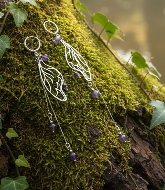 Boucles d'oreilles argentées féérique en Améthyste