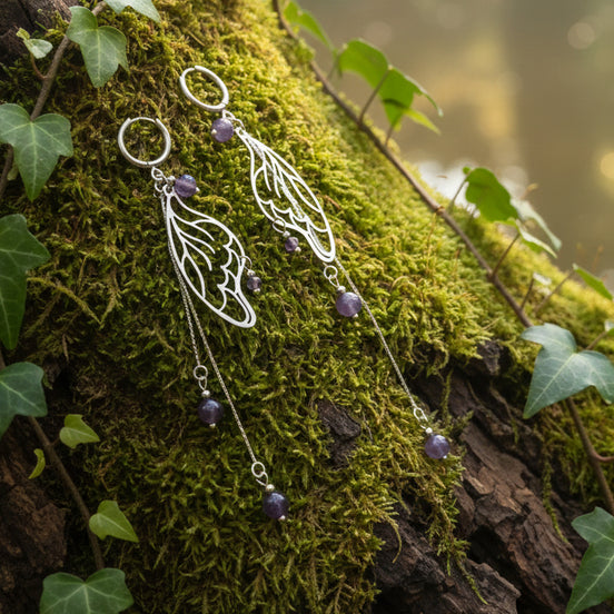 Boucles d'oreilles argentées féérique en Améthyste
