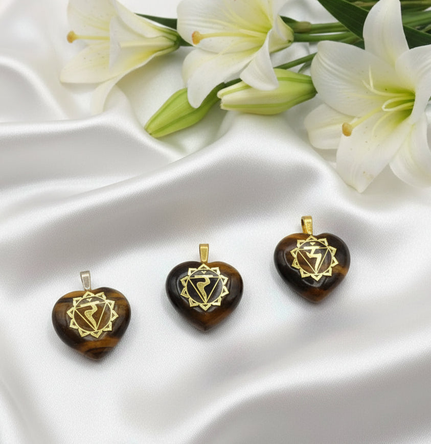 Pendentif en oeil de tigre argenté doré, simple ou coeur