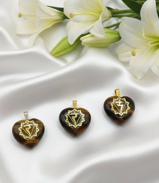 Pendentif en oeil de tigre argenté doré, simple ou coeur