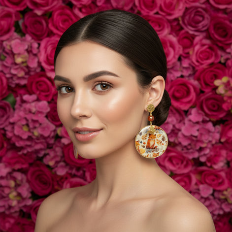 Boucles d'oreilles renard doré et cornaline facettée