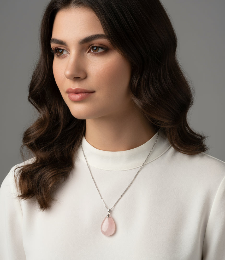 Collier chaine fine et pierre en quartz rose