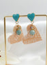 Boucles d’oreilles coeur turquoise doré, amazonite et coeur en polymère
