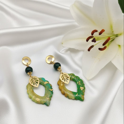 boucles d oreilles vertes artisanales