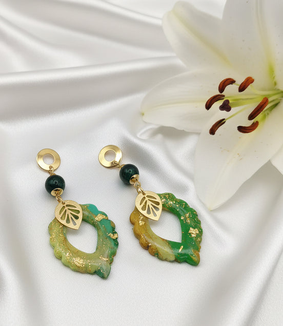 boucles d oreilles vertes artisanales