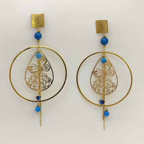 Boucles d’Oreilles esméralda doré, Apatite, papillon