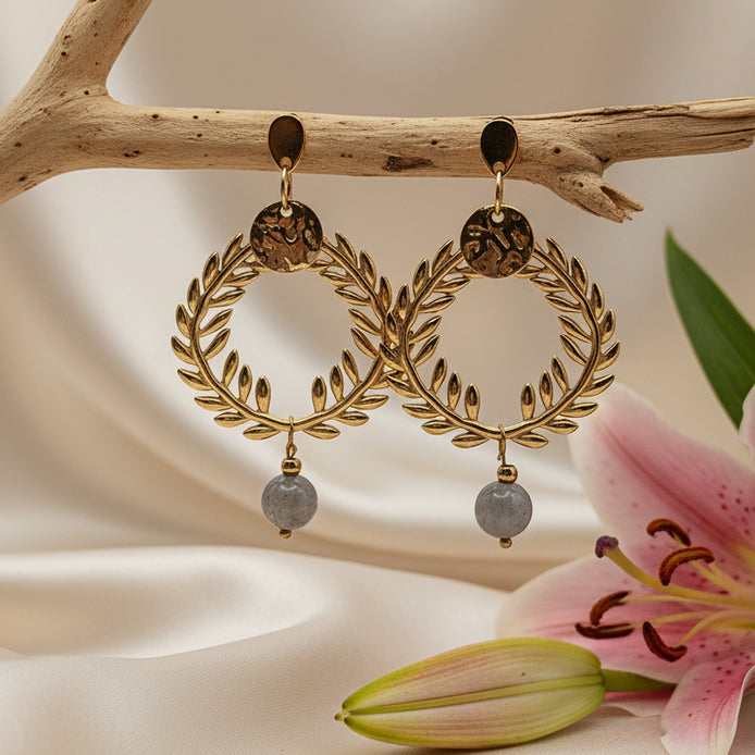 Boucles d'Oreilles Césaria ✦ Acier Doré ou Argenté & Pierre au Choix