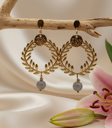 Boucles d'Oreilles Césaria ✦ Acier Doré ou Argenté & Pierre au Choix