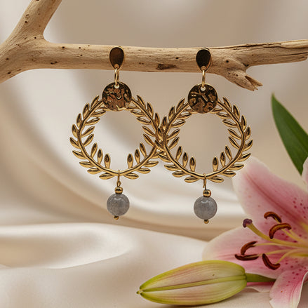 Boucles d'Oreilles Césaria ✦ Acier Doré ou Argenté & Pierre au Choix