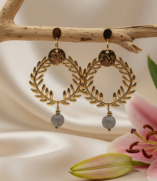 Boucles d'Oreilles Césaria ✦ Acier Doré ou Argenté & Pierre au Choix