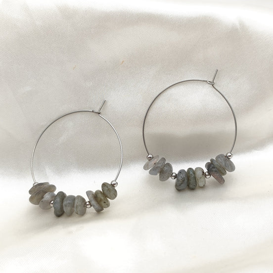 Boucles d'oreilles créoles en pierres et en acier inoxydable au choix