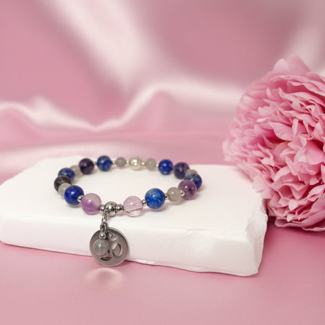 Bracelet éveil de conscience en pierre de Labradorite, fluorite et lapis lazuli, sur mesure