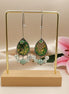 Boucles d’oreilles en Fluorite Verte, argentée, strass et polymère