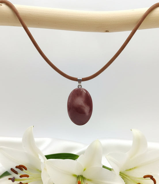 Collier Jaspe Mokaïte violette, Collier cuir naturel et pierre naturelle
