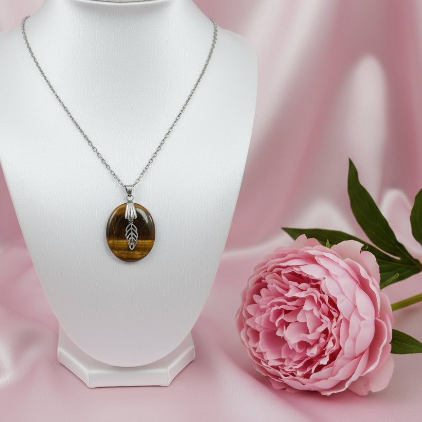 collier argenté oeil de tigre
