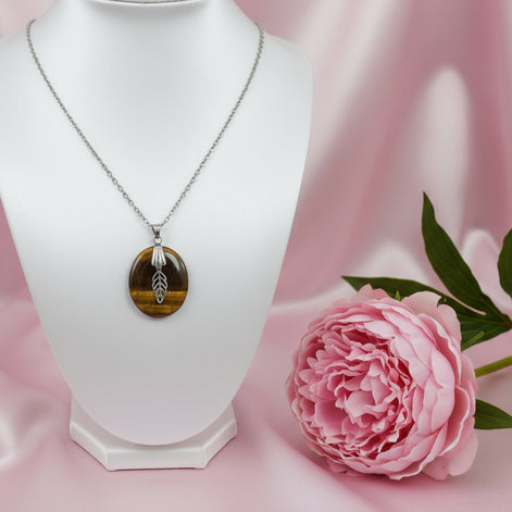 collier argenté oeil de tigre