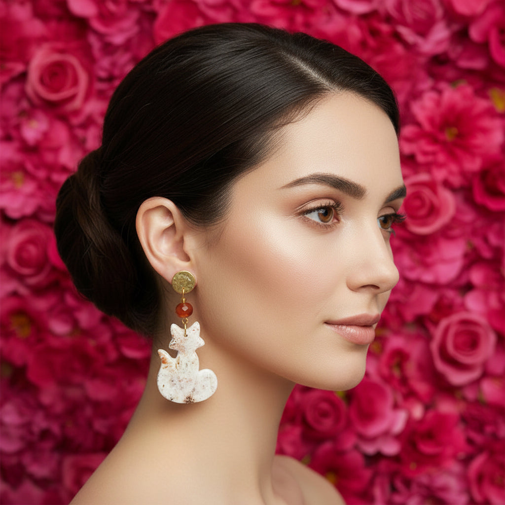 Boucles d'oreilles renard cornaline 
