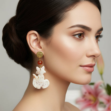 Boucles d'oreilles renard cornaline 