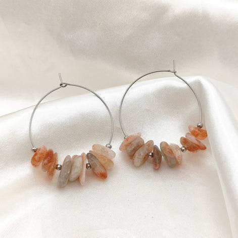 Boucles d'oreilles créoles en pierres et en acier inoxydable au choix