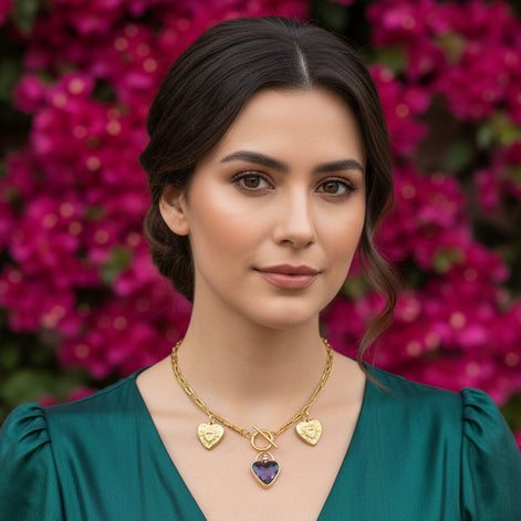 collier doré femme amethyste coeur 70