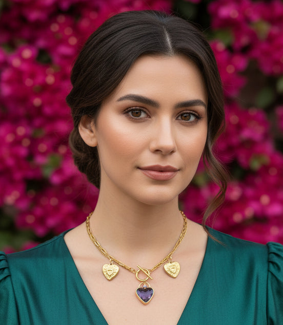 collier doré femme amethyste coeur 70