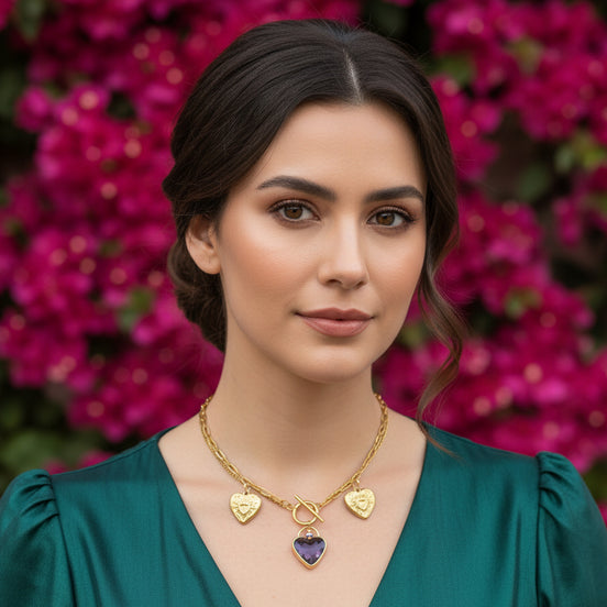 collier doré femme amethyste coeur 70