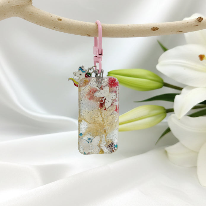 Porte clé féerique en quartz rose bijou de sac, cadeau