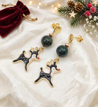 Boucles d'oreilles rennes de noël en agate mousse