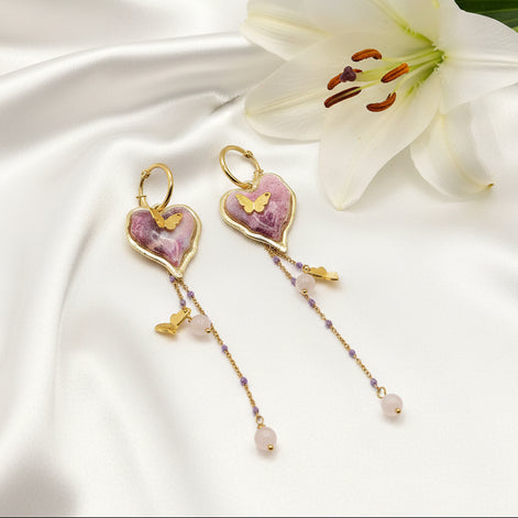 boucles doreilles coeur rose doré