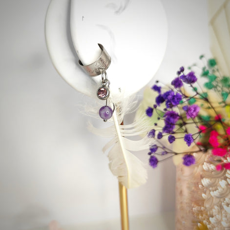 Anneau manchette doré chaman pierre et plume naturelle