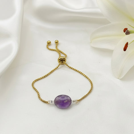 bracelet améthyste doré ajustable