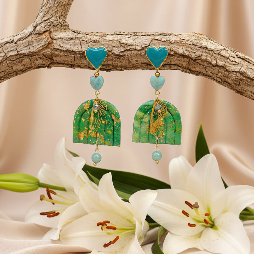 boucles d'oreilles coeur bleu