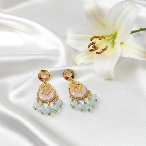 boucles d oreilles doré aigue marine et polymère