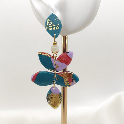 Boucles d'oreilles colorée, pierre de lune, polymère
