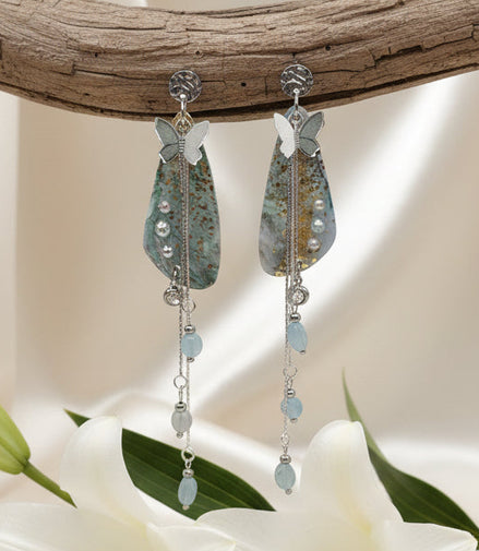 Boucles d'oreilles en aigue marine polymère 