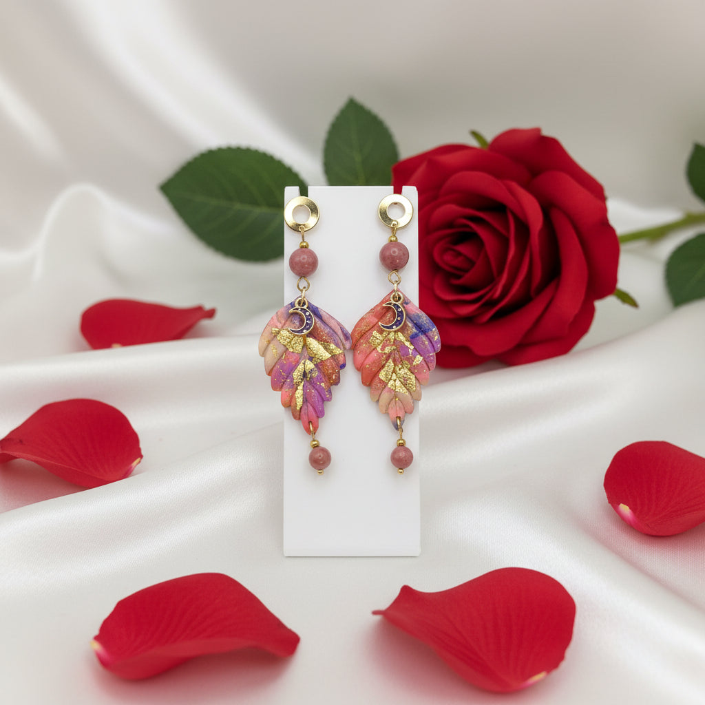 boucles d oreilles rose et dorées