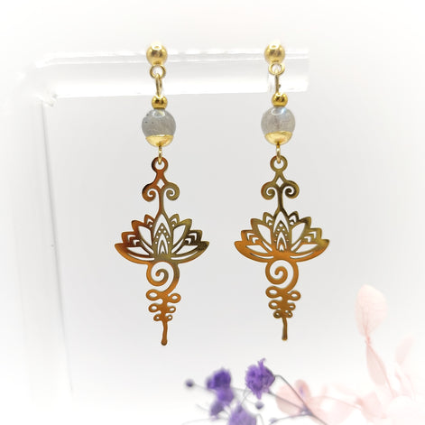 Boucles d'oreilles divines Lotus Unalom, sur mesure, pierre au choix
