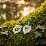 Boucles d’oreilles turquoise doré, amazonite, polymère, fleur